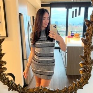 Alexander Wang Black and Gray Striped Mini Dress XS